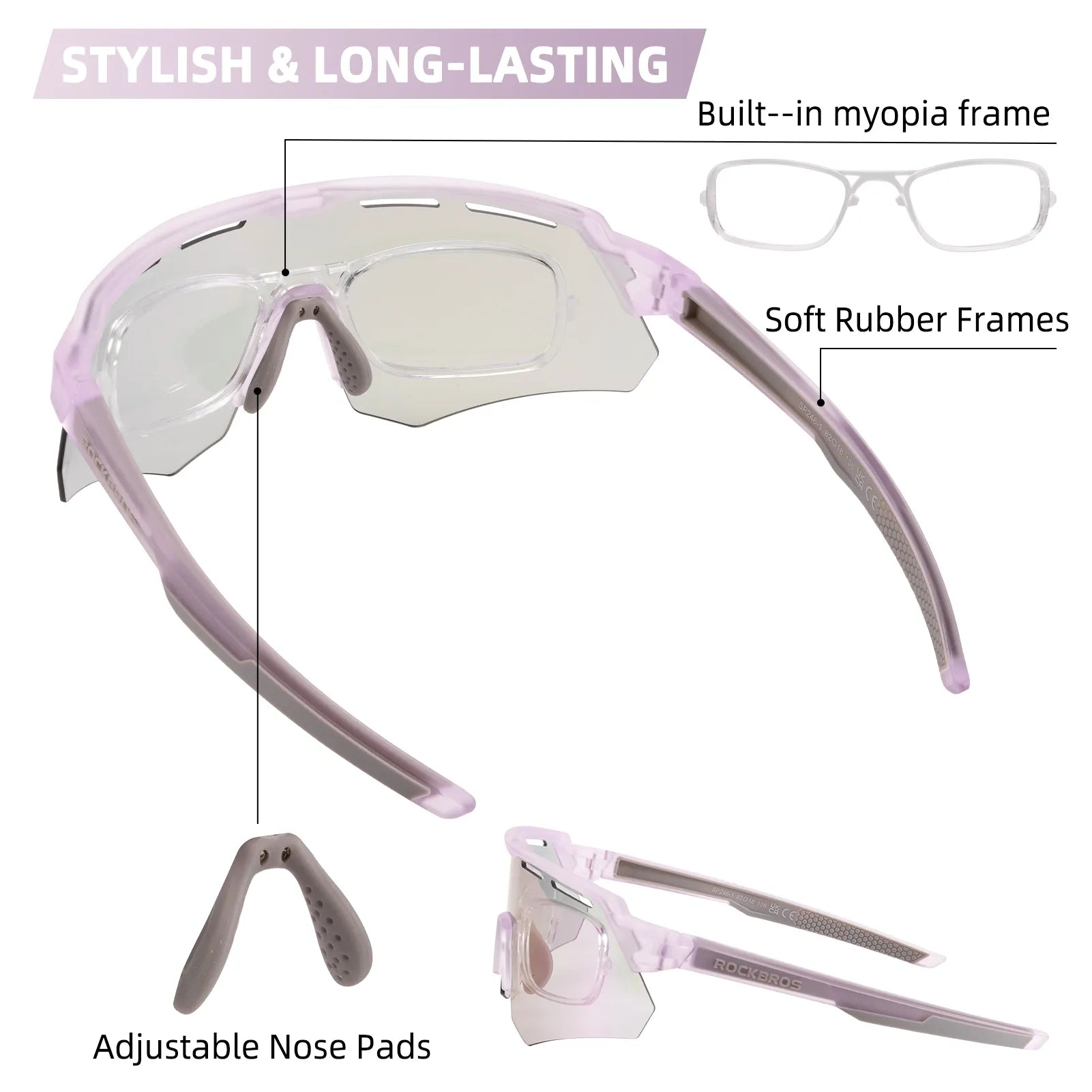 ROCKBROS SP246 oversized photochromic cycling sunglasses with 4 interchangeable lenses.
#color_pale violet