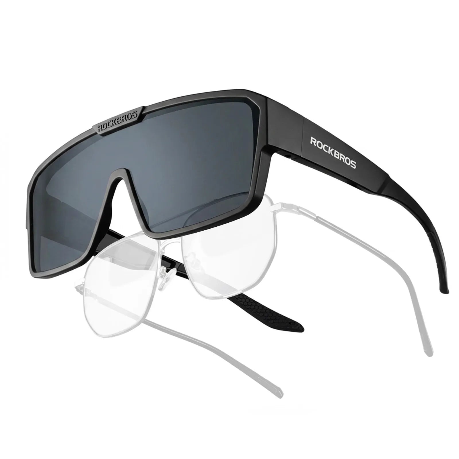 ROCKBROS SP348 polarized fit over cycling sunglasses for prescription glasses wearers, UV400 protection.
#color_black