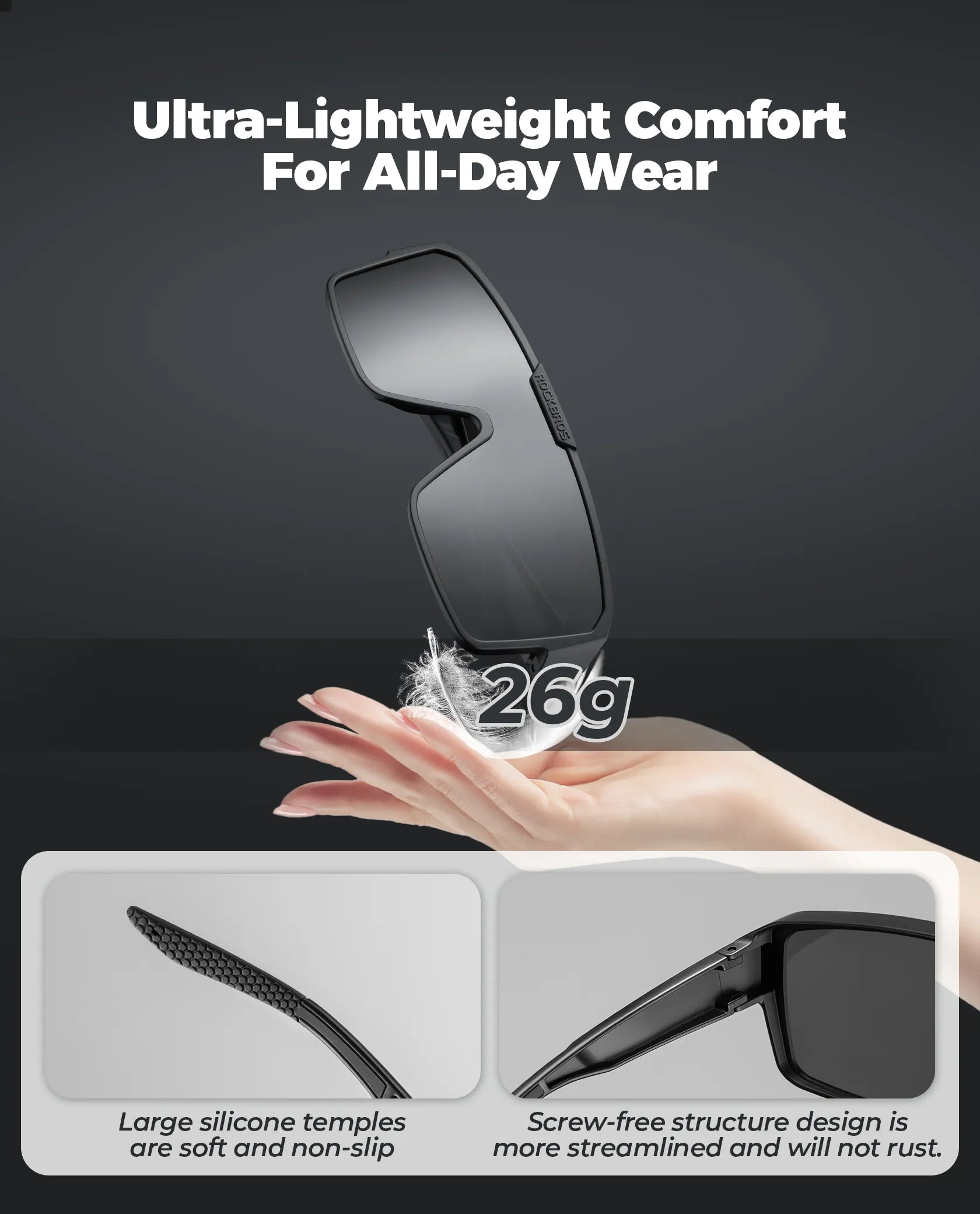 ROCKBROS SP348 polarized fit over cycling sunglasses for prescription glasses wearers, UV400 protection.
#color_white