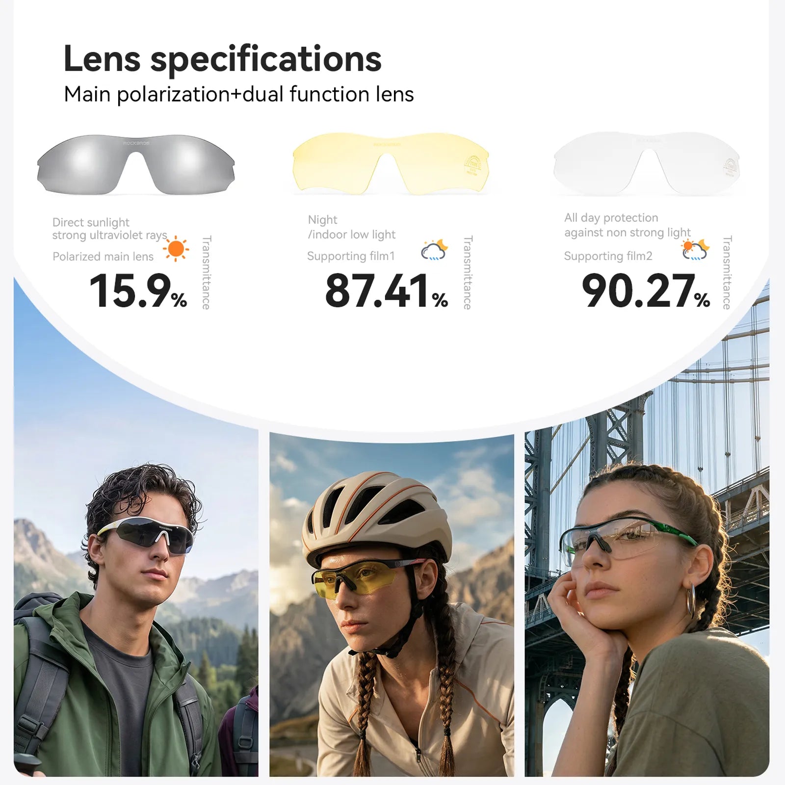 ROCKBROS SP402 Polarized Cycling Sunglasses with Matte Black Frame for Men and Women.
#color_pink