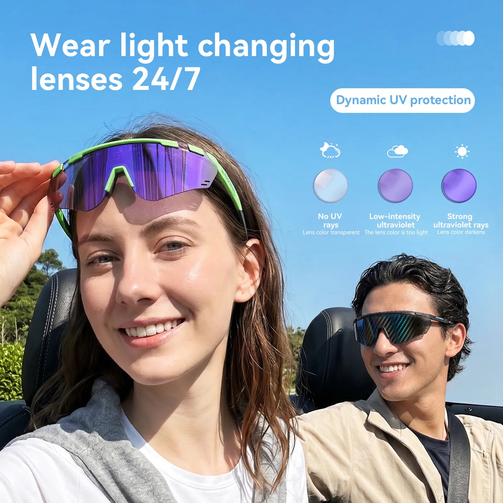 ROCKBROS SP414 Revo photochromic cycling sunglasses with UV400 protection, windproof sports eyewear for men and women.
#options_Glossy Black (Photochromic)