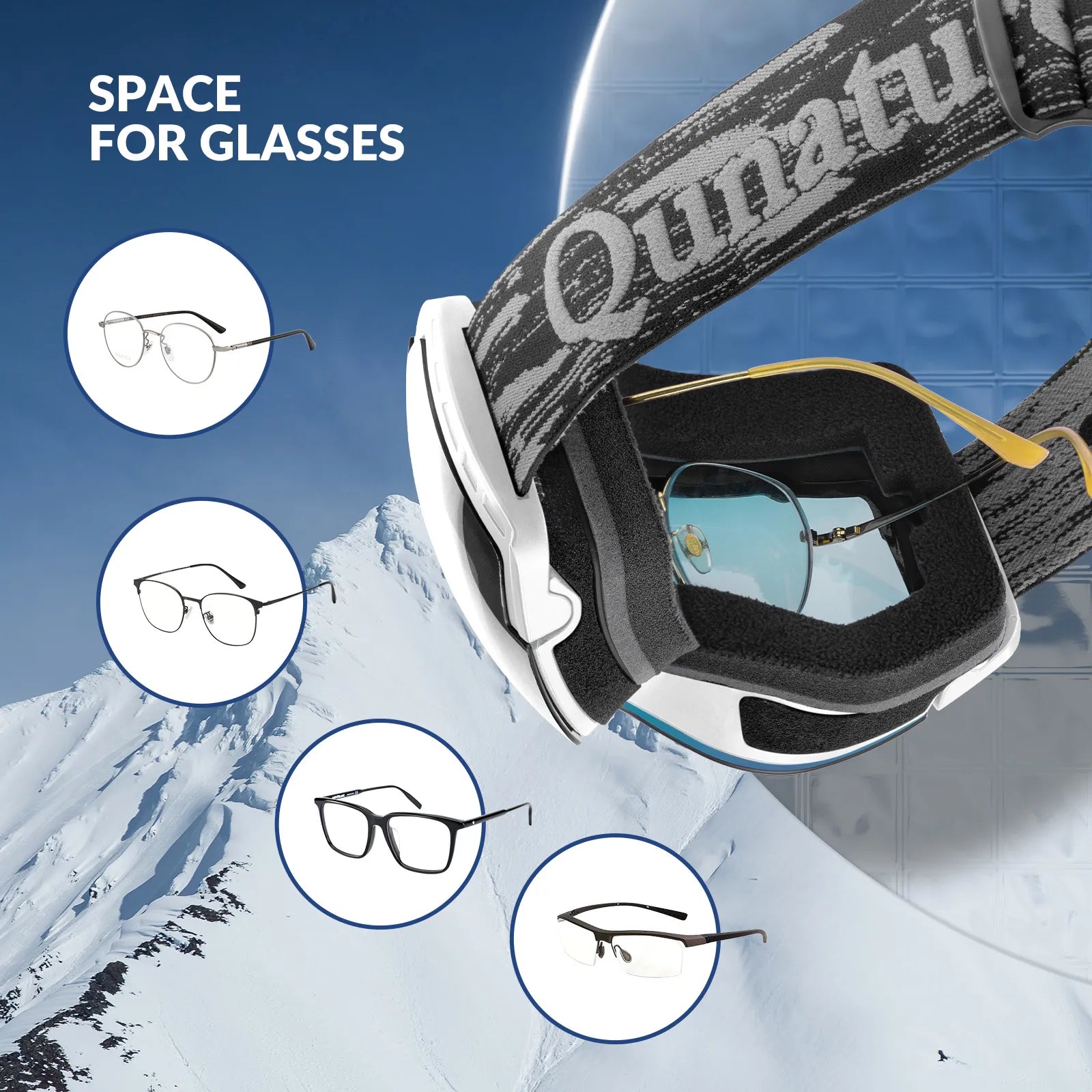 ROCKBROS unisex spherical ski goggles with double lens and anti-fog technology.
#color_white