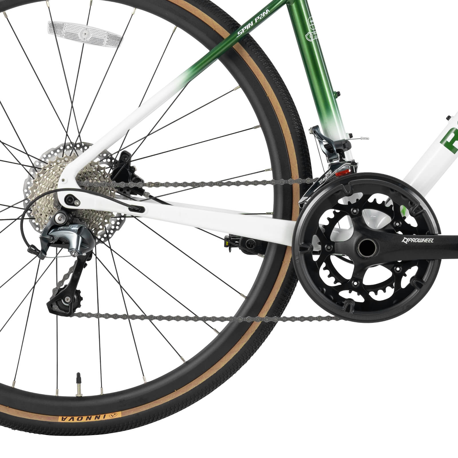 ROCKBROS SPIN-P2M lightweight aluminium road bike with disc brakes for urban cycling.
#color_Chasing Dust Green Gradient