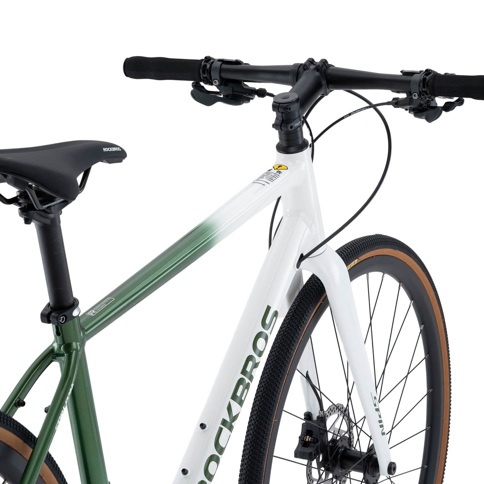 ROCKBROS SPIN-P2M lightweight aluminium road bike with disc brakes for urban cycling.
#color_Chasing Dust Green Gradient