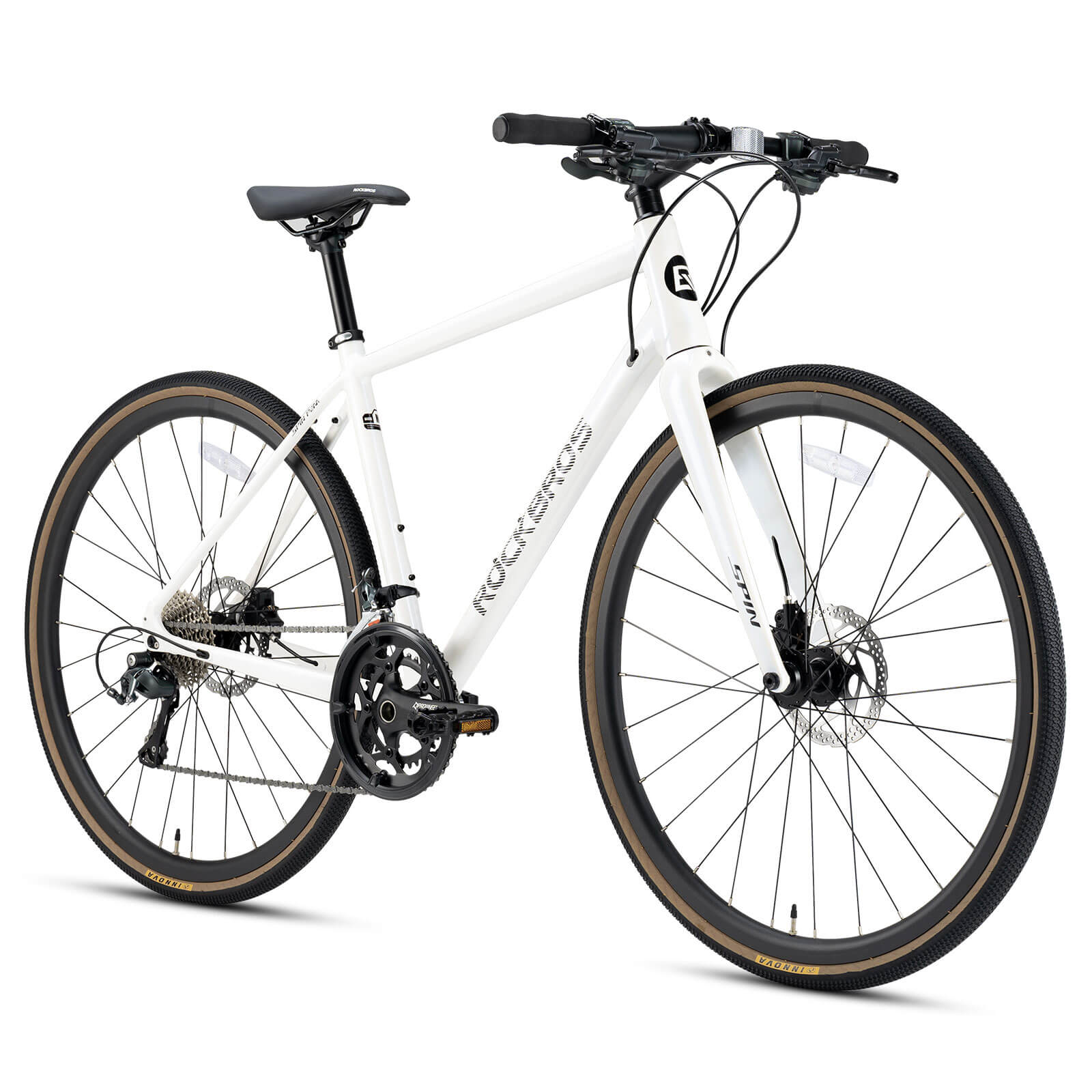 ROCKBROS SPIN-P2M lightweight aluminium road bike with disc brakes for urban cycling.
#color_Pearl White