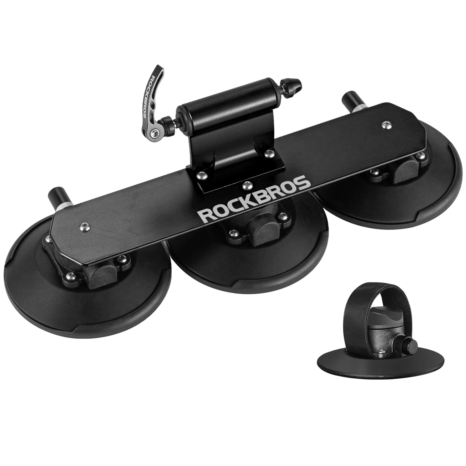 ROCKBROS suction cup bike rack mounted on car roof, quick-install heavy duty carrier for 1 to 3 bikes.
#color_black