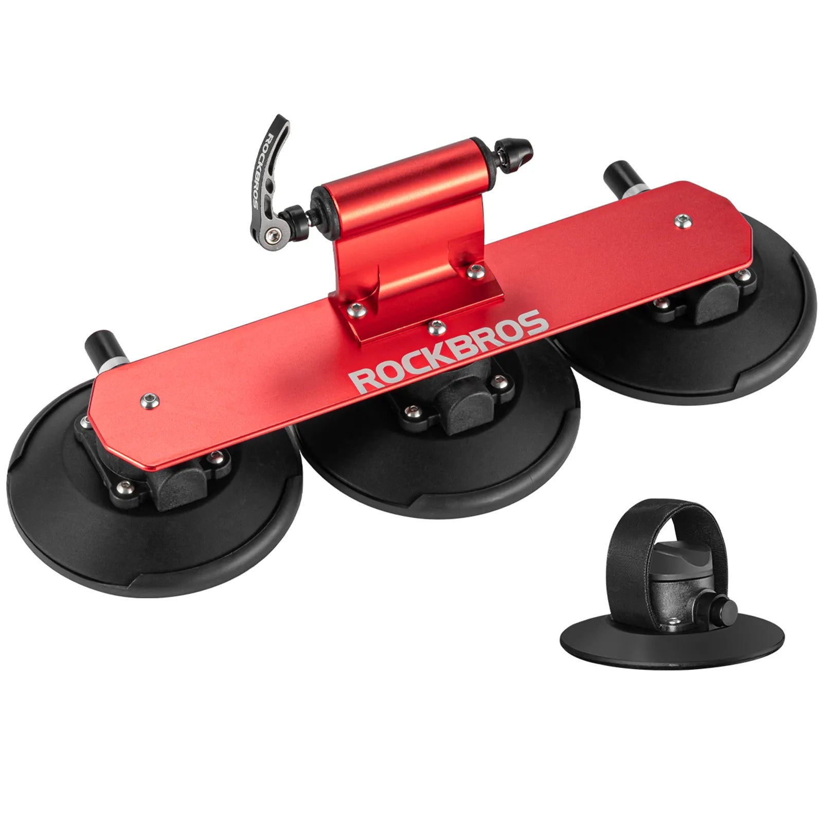 ROCKBROS suction cup bike rack mounted on car roof, quick-install heavy duty carrier for 1 to 3 bikes.
#color_red