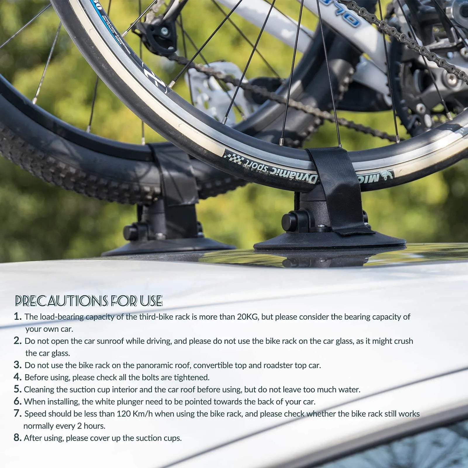 ROCKBROS suction cup bike rack mounted on car roof, quick-install heavy duty carrier for 1 to 3 bikes.
#color_red