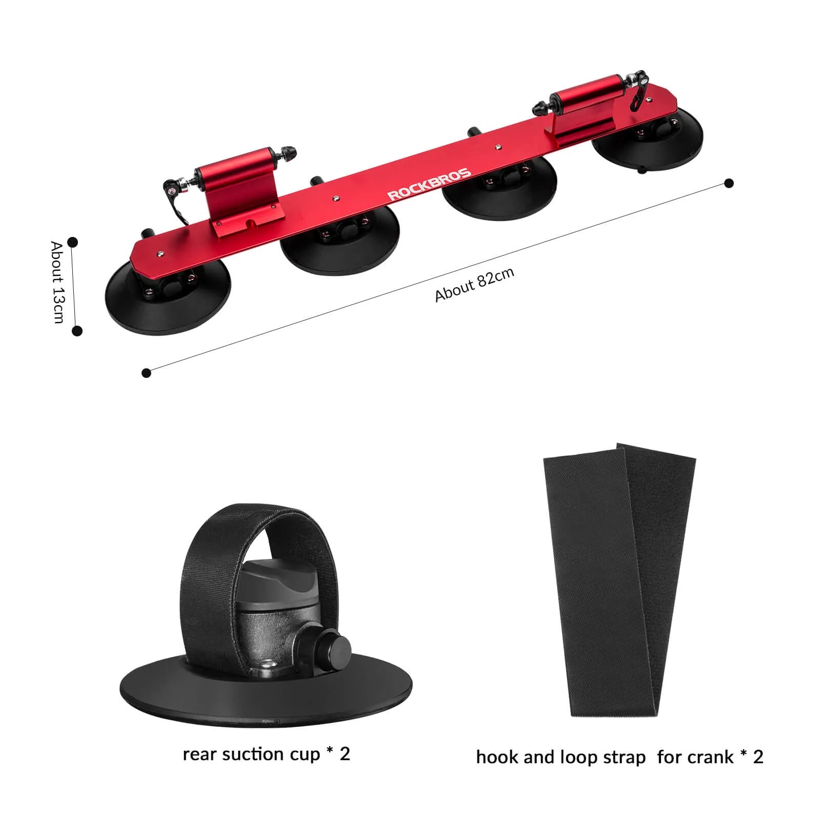 ROCKBROS suction cup bike rack mounted on car roof, quick-install heavy duty carrier for 1 to 3 bikes.
#color_red