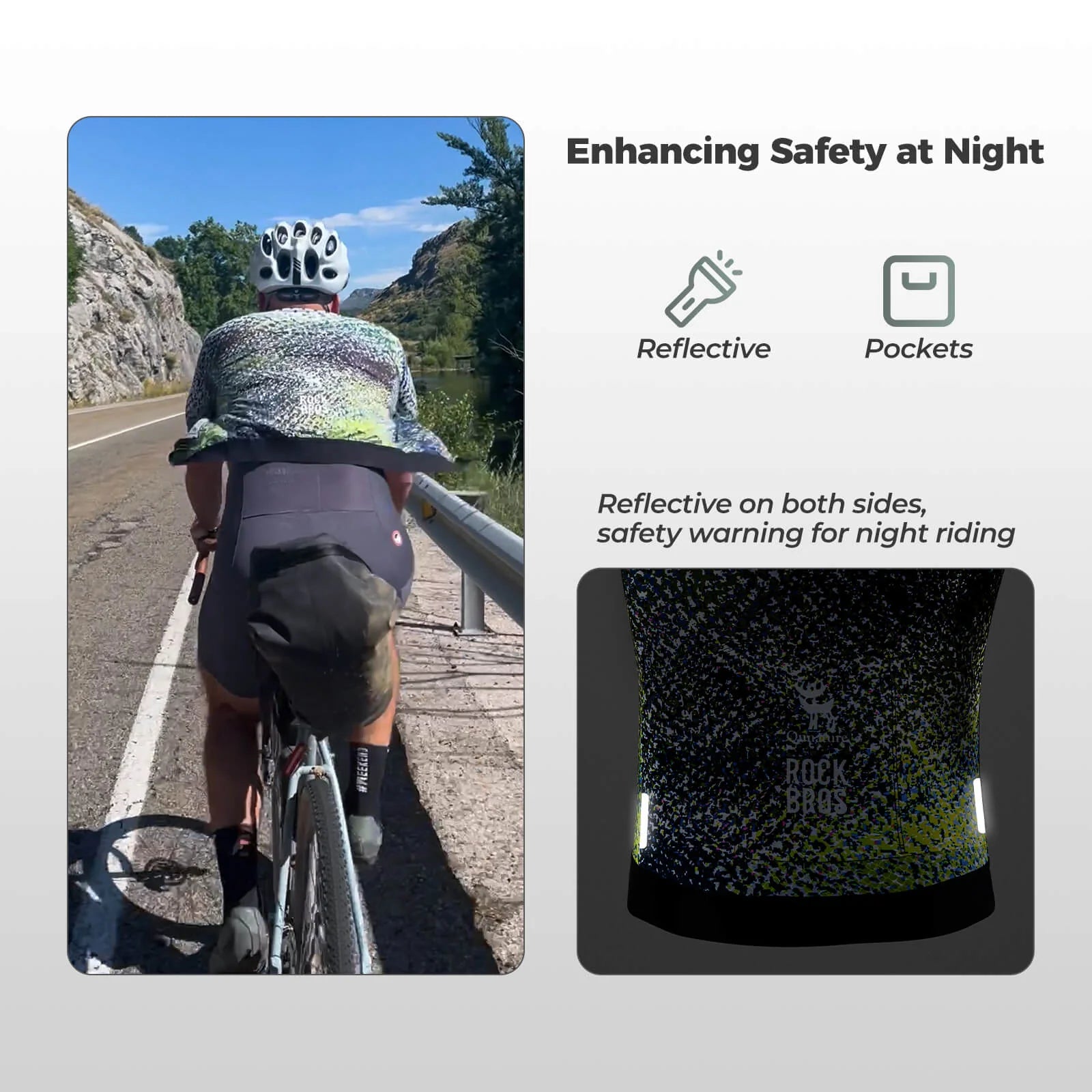 ROCKBROS Phantom Camouflage Reflective Cycling Jersey for Men Road Riding.