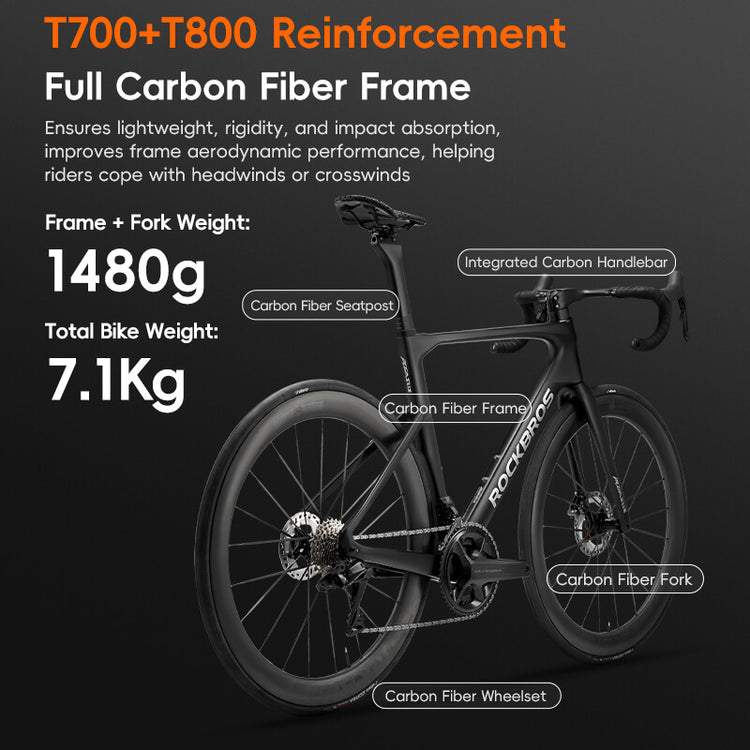T700 Carbon Fiber Aero Road Bike Lightweight Racing