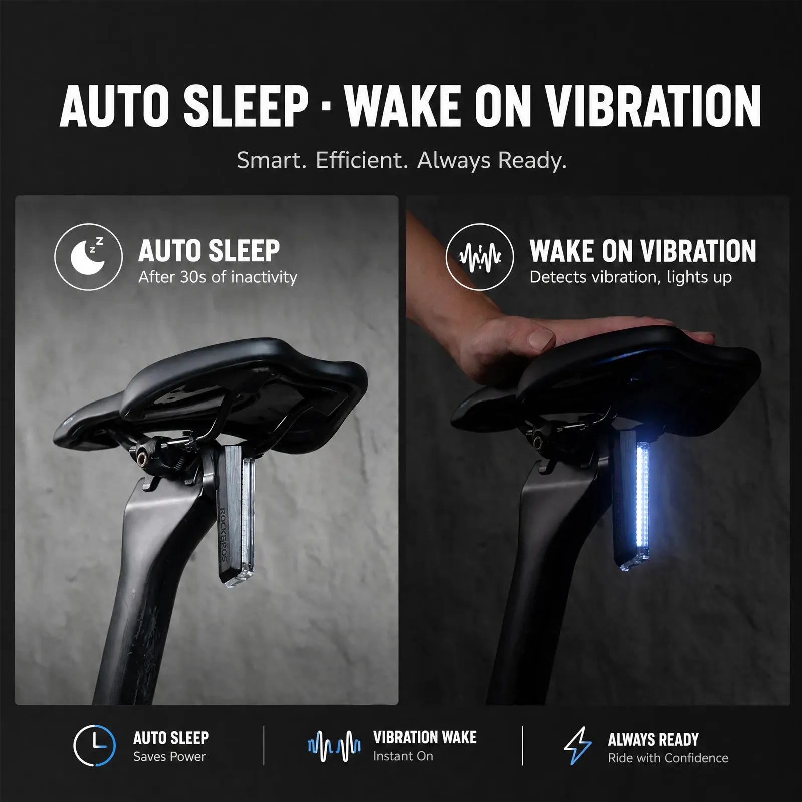 ROCKBROS teardrop smart brake sensing rear bike light with 10 lighting modes