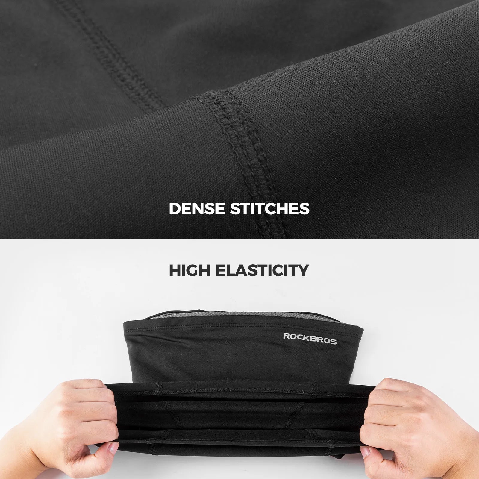 Rockbros thermal riding balaclava with fleece lining in black, main front view.