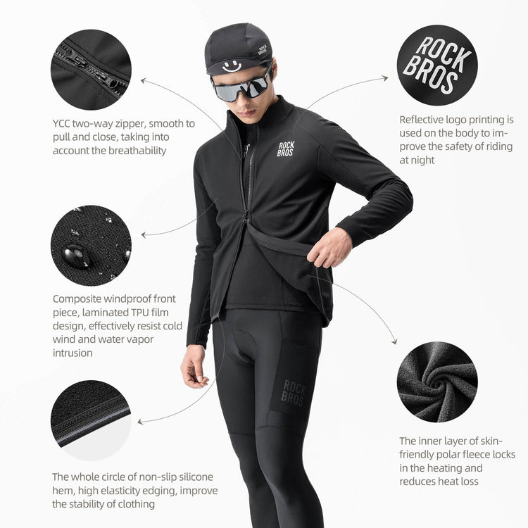ROCKBROS thermal windproof cycling jersey for cold weather rides
