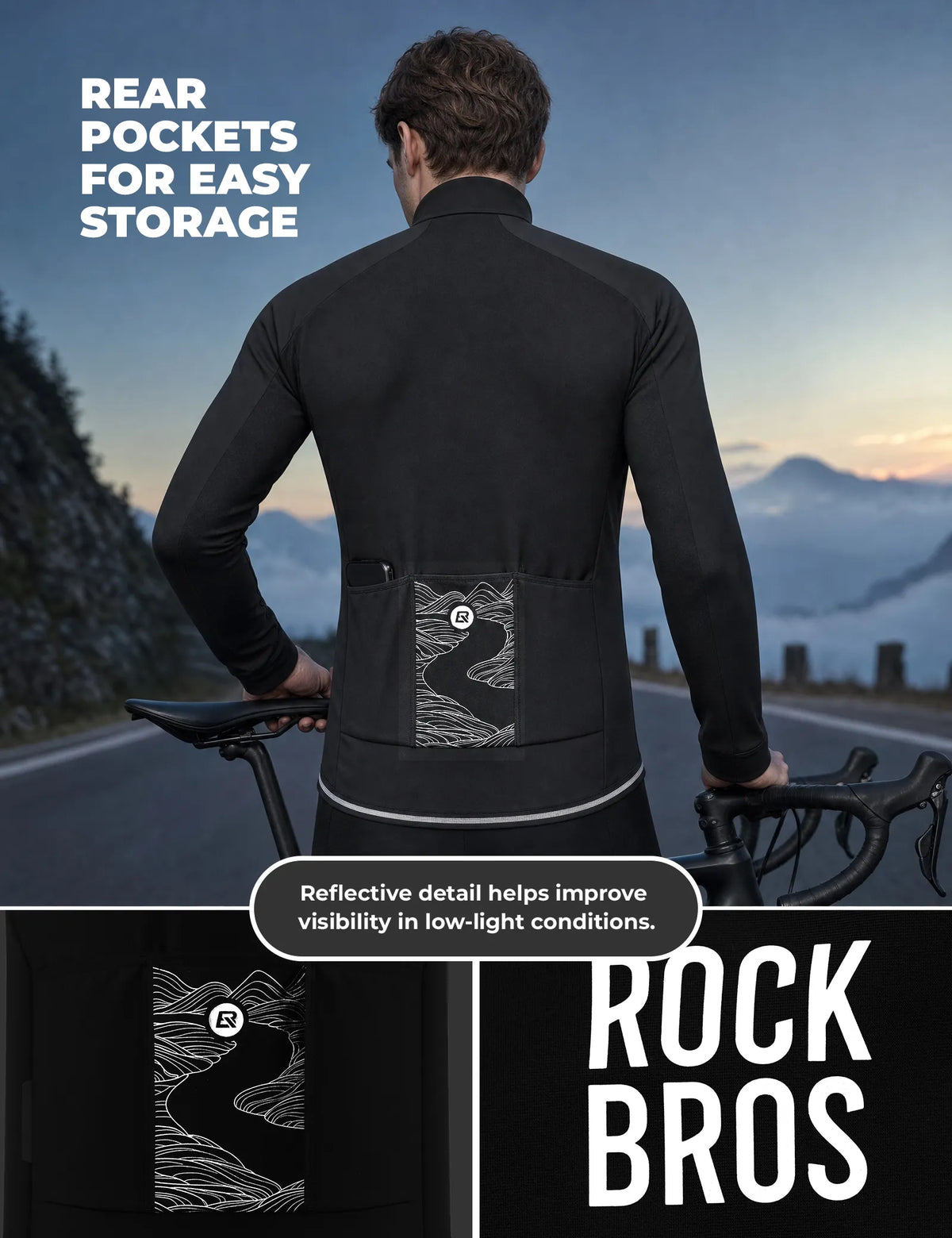 ROCKBROS lightweight fleece cycling jersey for cold-weather rides