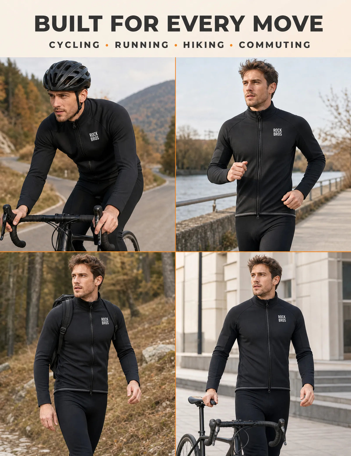 ROCKBROS lightweight fleece cycling jersey for cold-weather rides