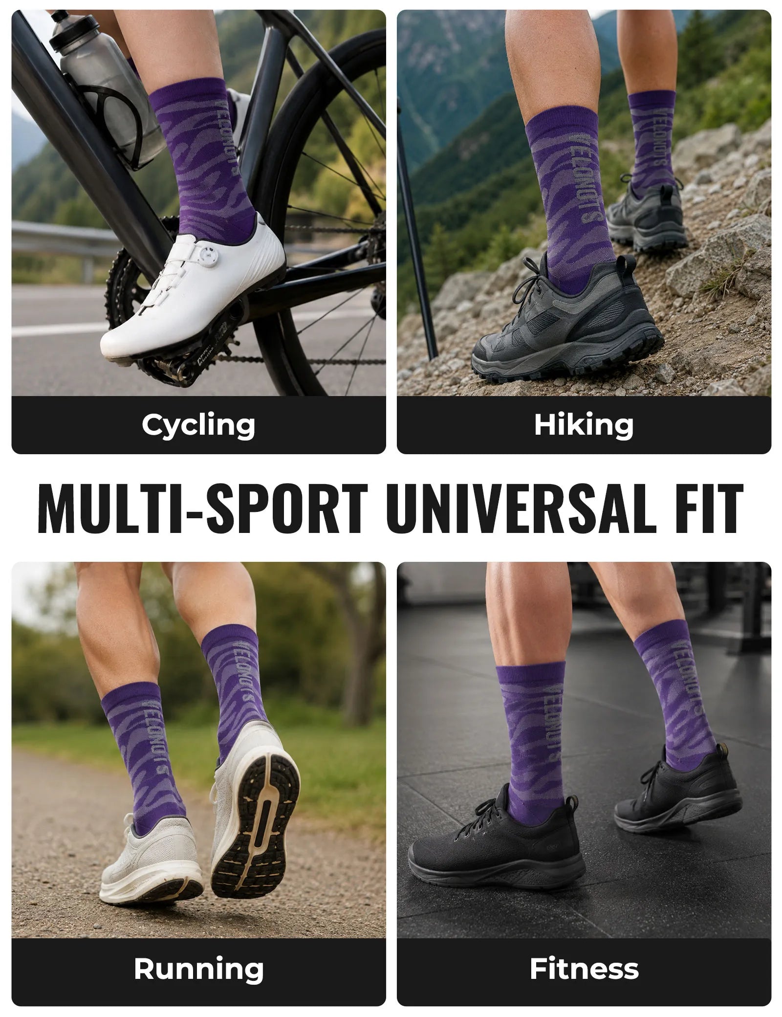 rockbros tiger stripe performance socks for active wear.
#color_purple