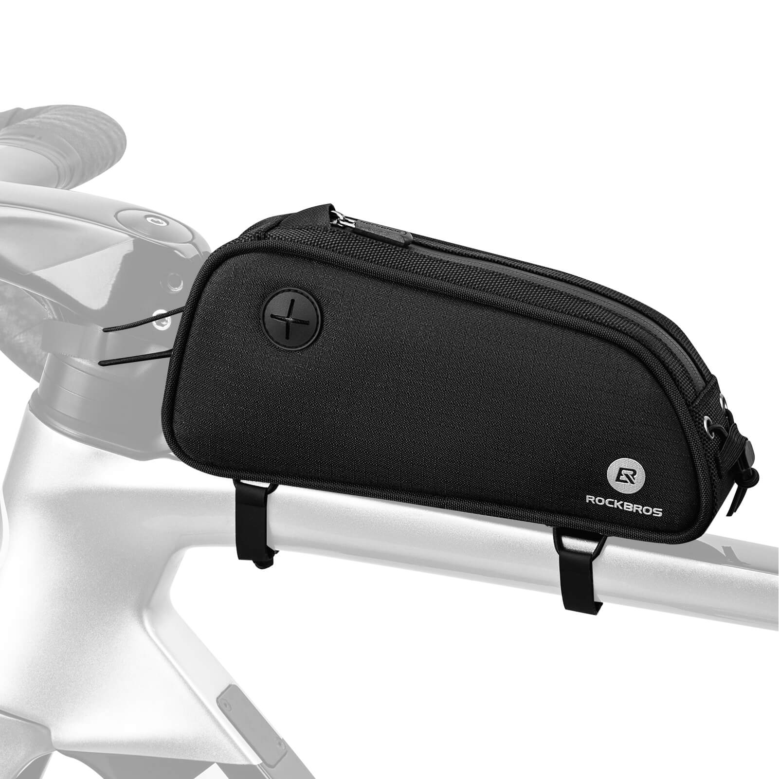 rockbros 1.3L bike top tube bag mounted on bicycle frame.