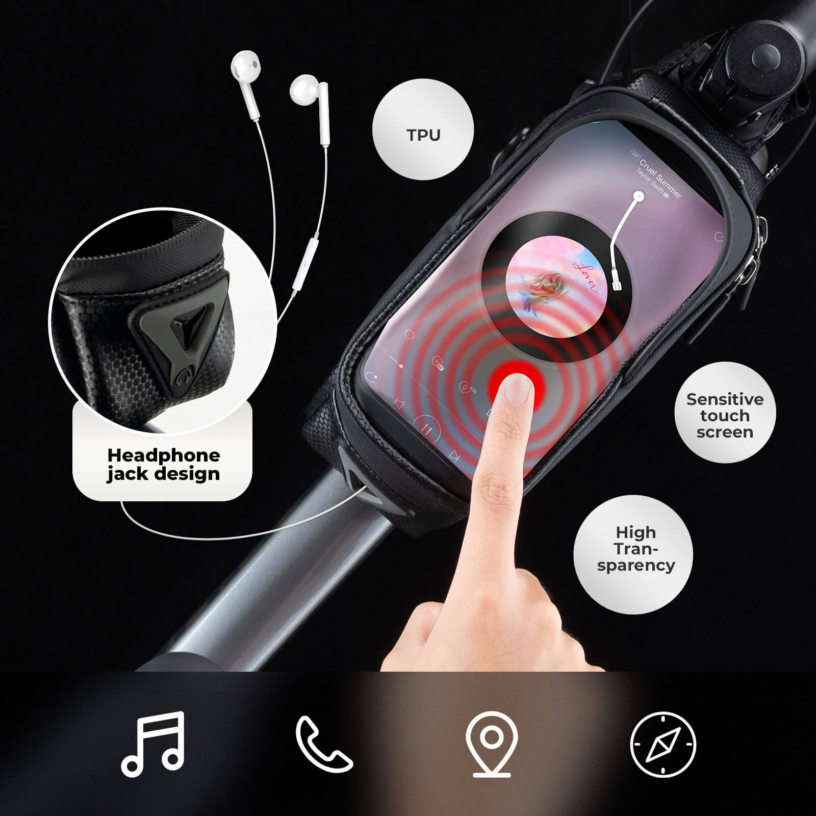 ROCKBROS top tube handlebar bag in use while riding.