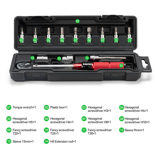 Adjustable Torque Wrench Set for Bicycle Maintenance 72-tooth 2-24 Nm Torque