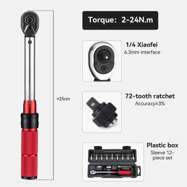 Adjustable Torque Wrench Set for Bicycle Maintenance 72-tooth 2-24 Nm Torque