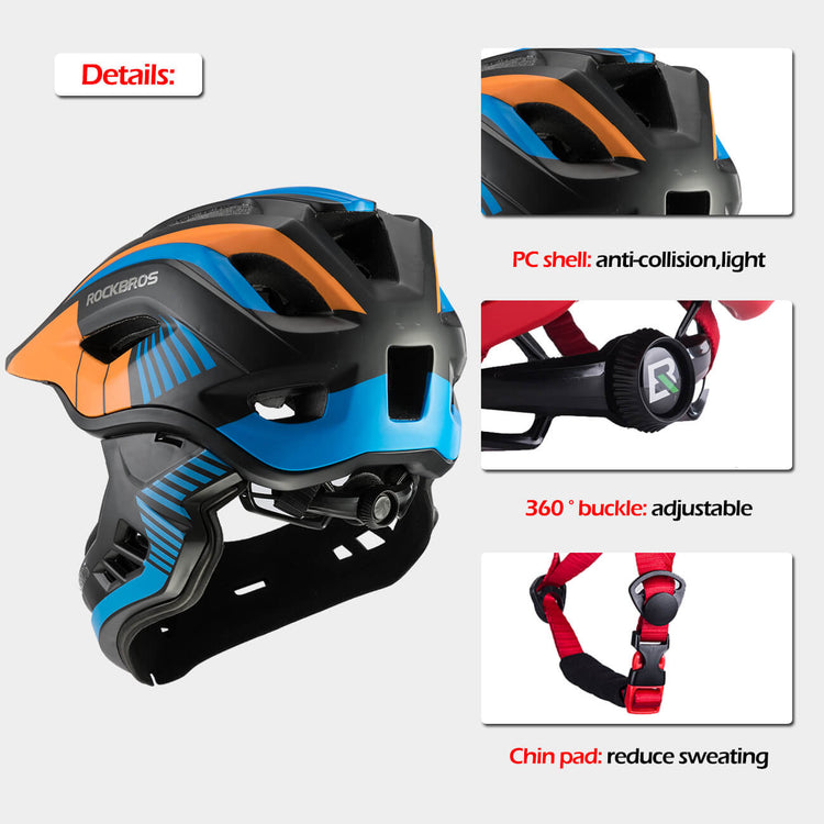 rockbros koalaguard kids helmet tt-32 detachable front full and half face protective helmet
#color_blue