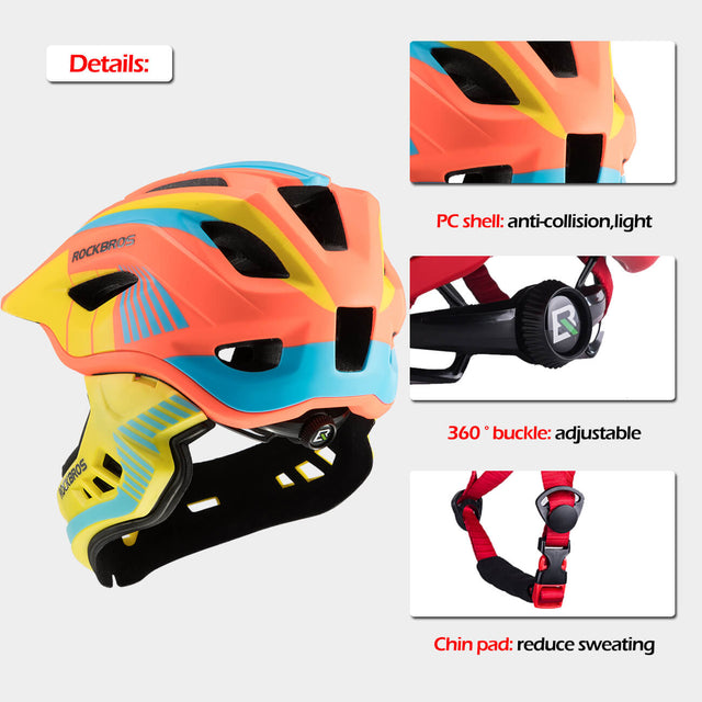 rockbros koalaguard kids helmet tt-32 detachable front full and half face protective helmet
#color_yellow