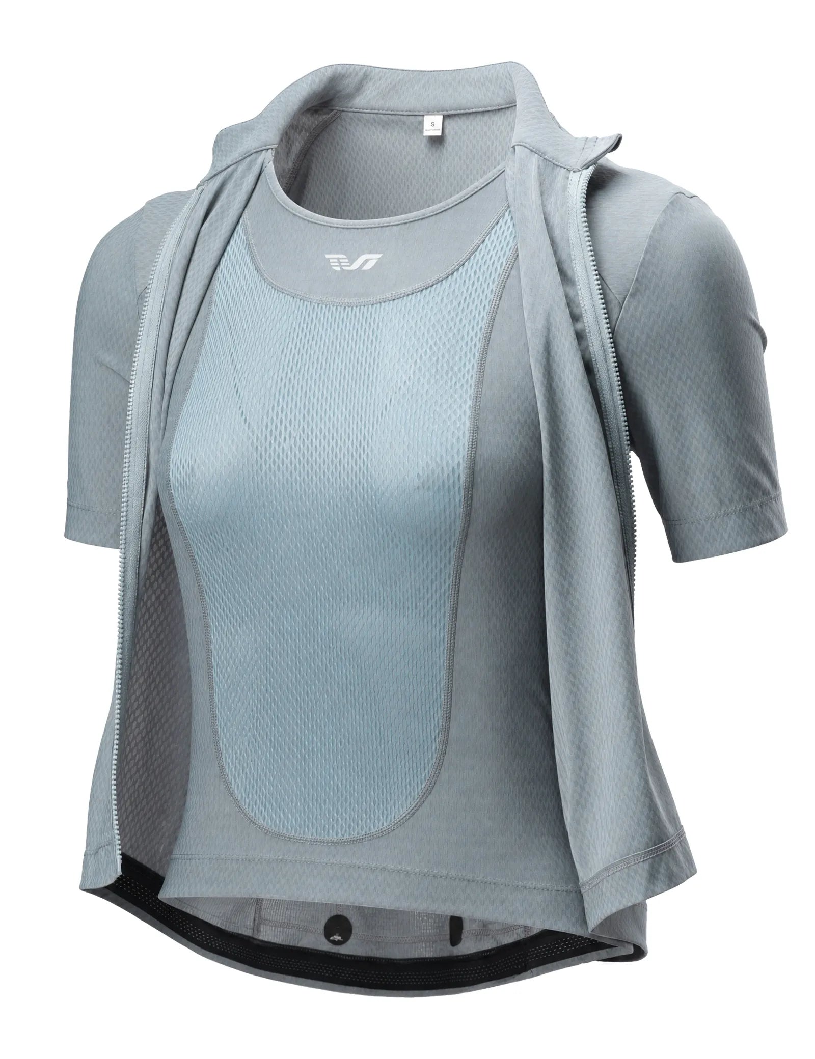 ROCKBROS TVI women's 2-in-1 layered short sleeve cycling jersey in front view
#color_Sky Blue