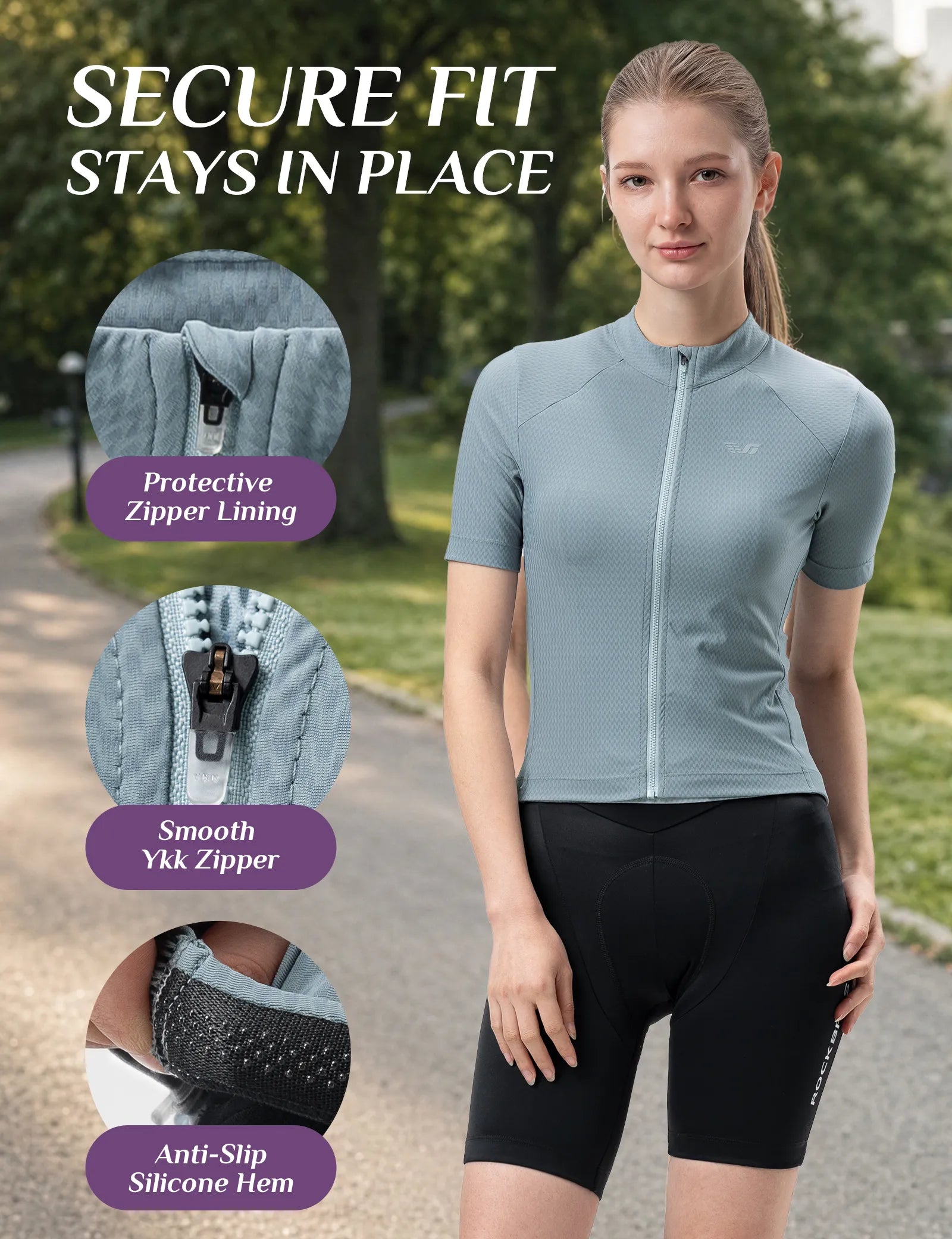 ROCKBROS TVI women's 2-in-1 layered short sleeve cycling jersey in front view
#color_Black Red