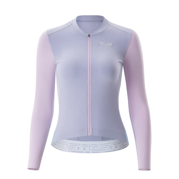 Rockbros TVI Women's Long Sleeve Cycling Jersey in Vibrant Ride - Front View.
#color_pink