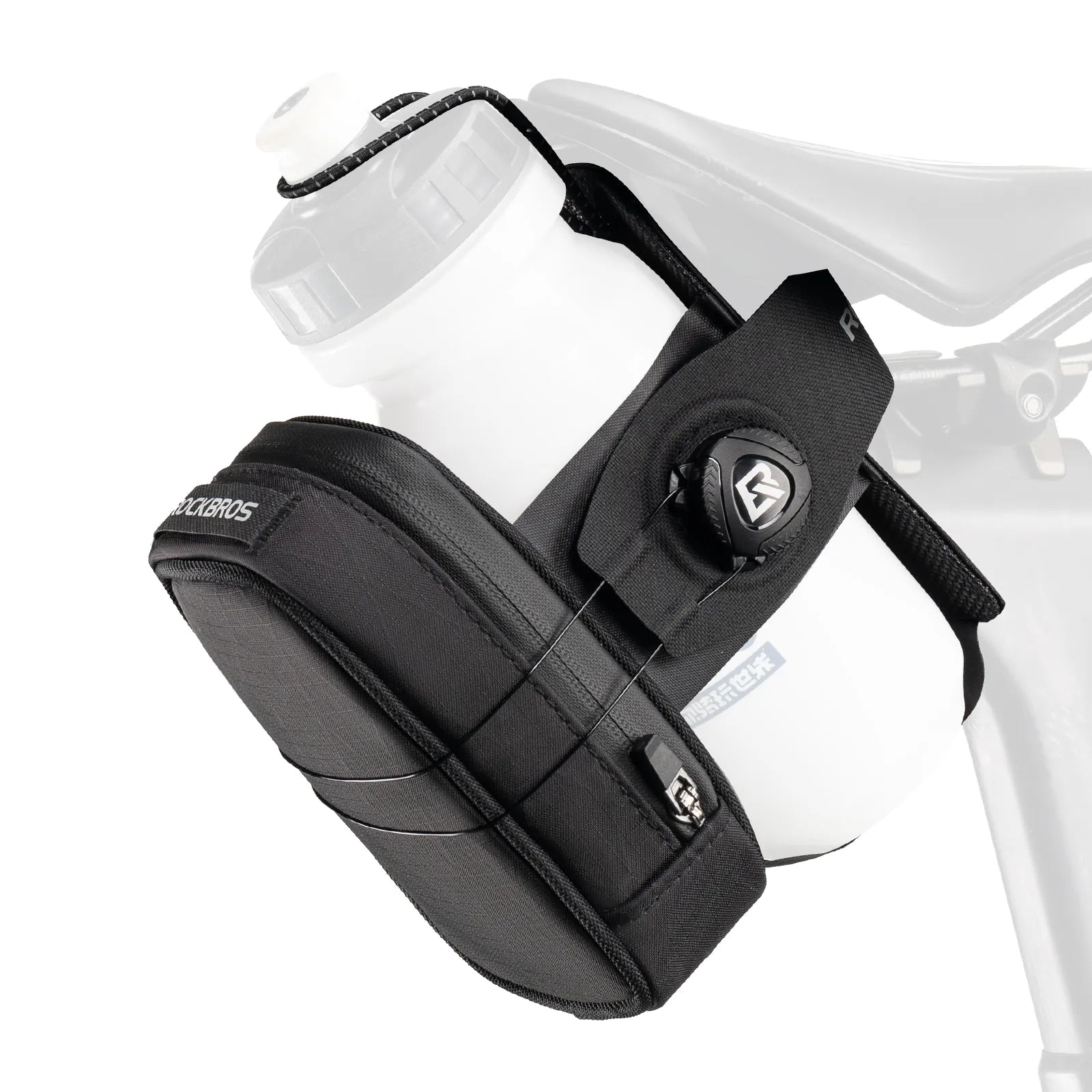 ROCKBROS Twist-Lock Cycling Saddle Bag with Integrated Bottle Cage Mount #options_Solid Black