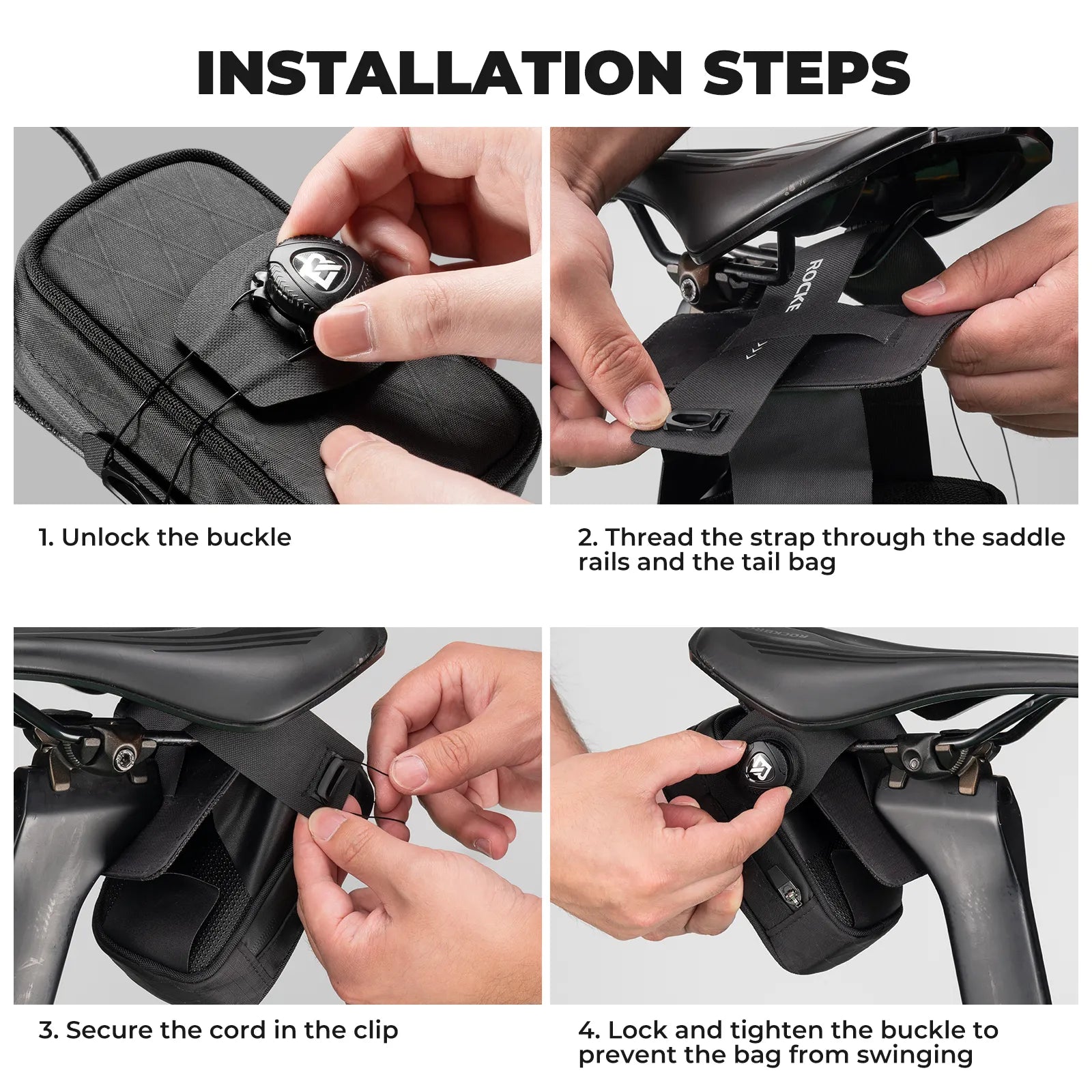 ROCKBROS Twist-Lock Cycling Saddle Bag with Integrated Bottle Cage Mount #options_Solid Black