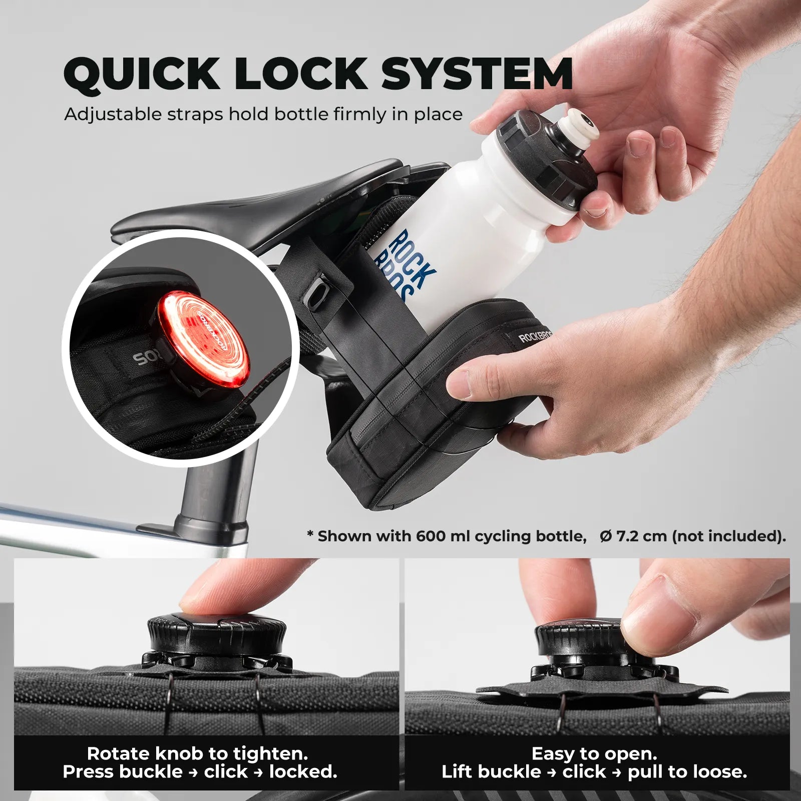 ROCKBROS Twist-Lock Cycling Saddle Bag with Integrated Bottle Cage Mount #options_Grid Black