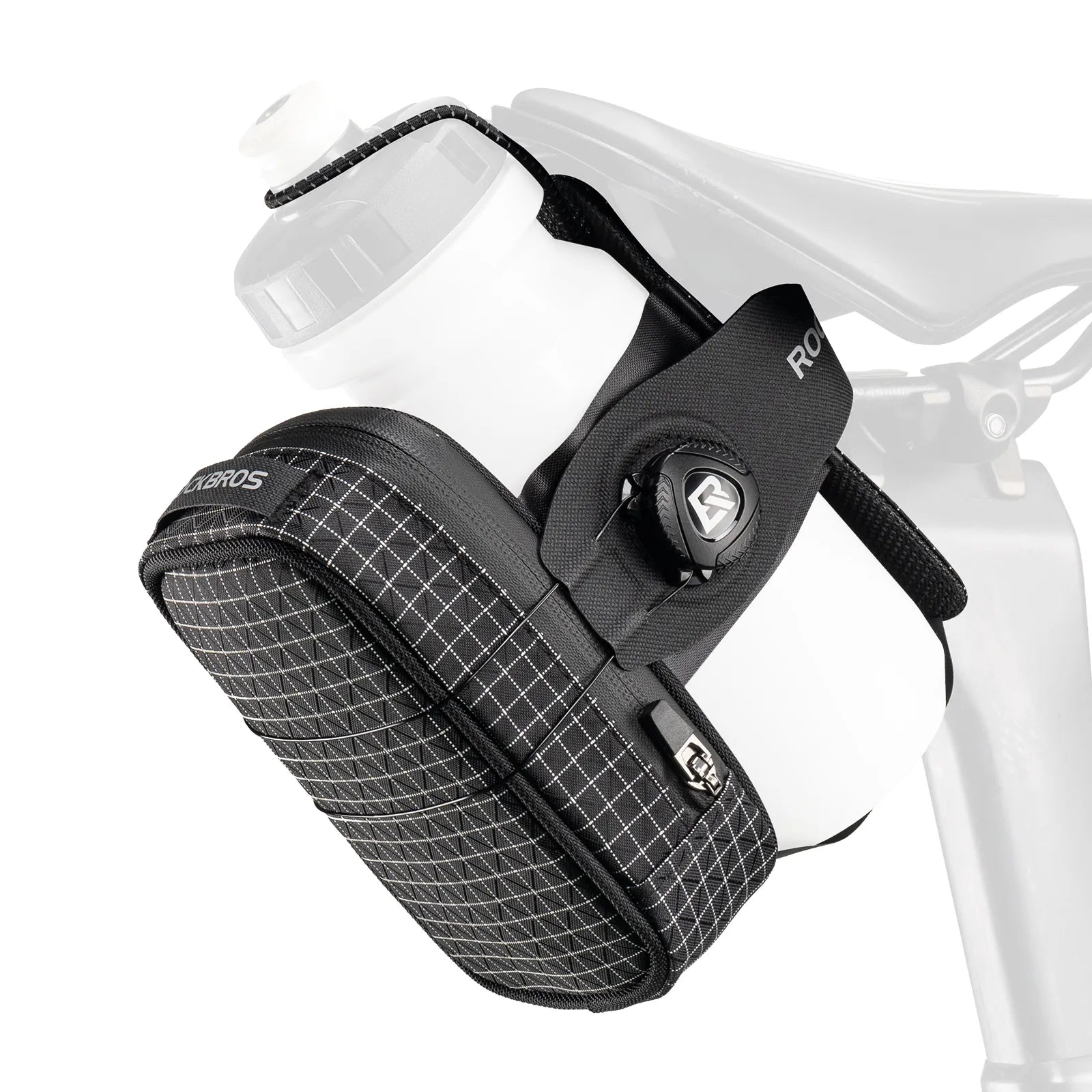 ROCKBROS Twist-Lock Cycling Saddle Bag with Integrated Bottle Cage Mount #options_Grid Black