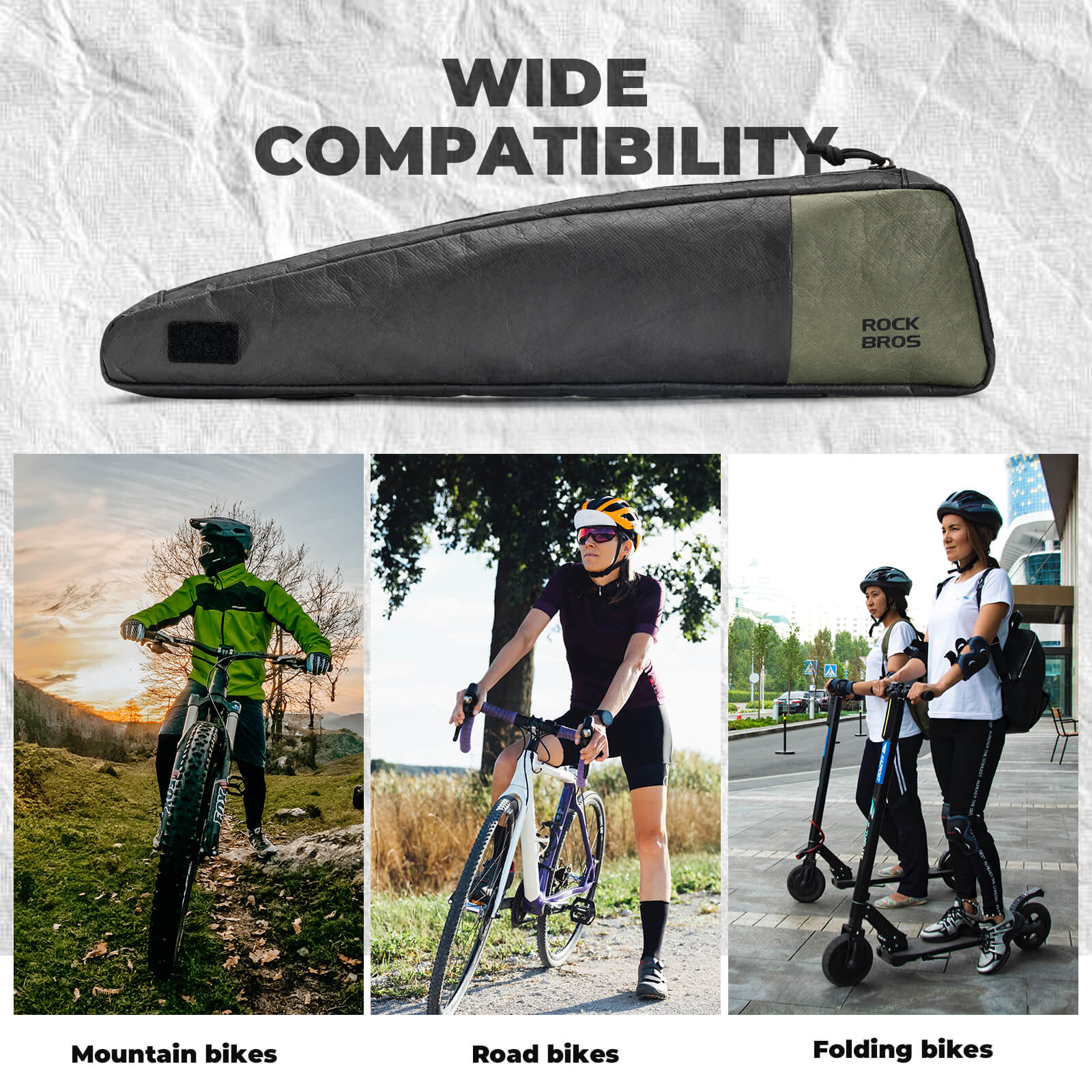 rockbros EcoMate 0.9L top tube bag for cycling adventures.