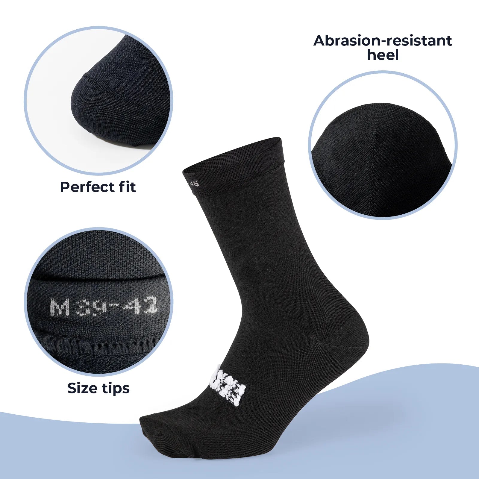 Side view of ROCKBROS black and white ghost print breathable mesh cycling socks on feet.
#color_black