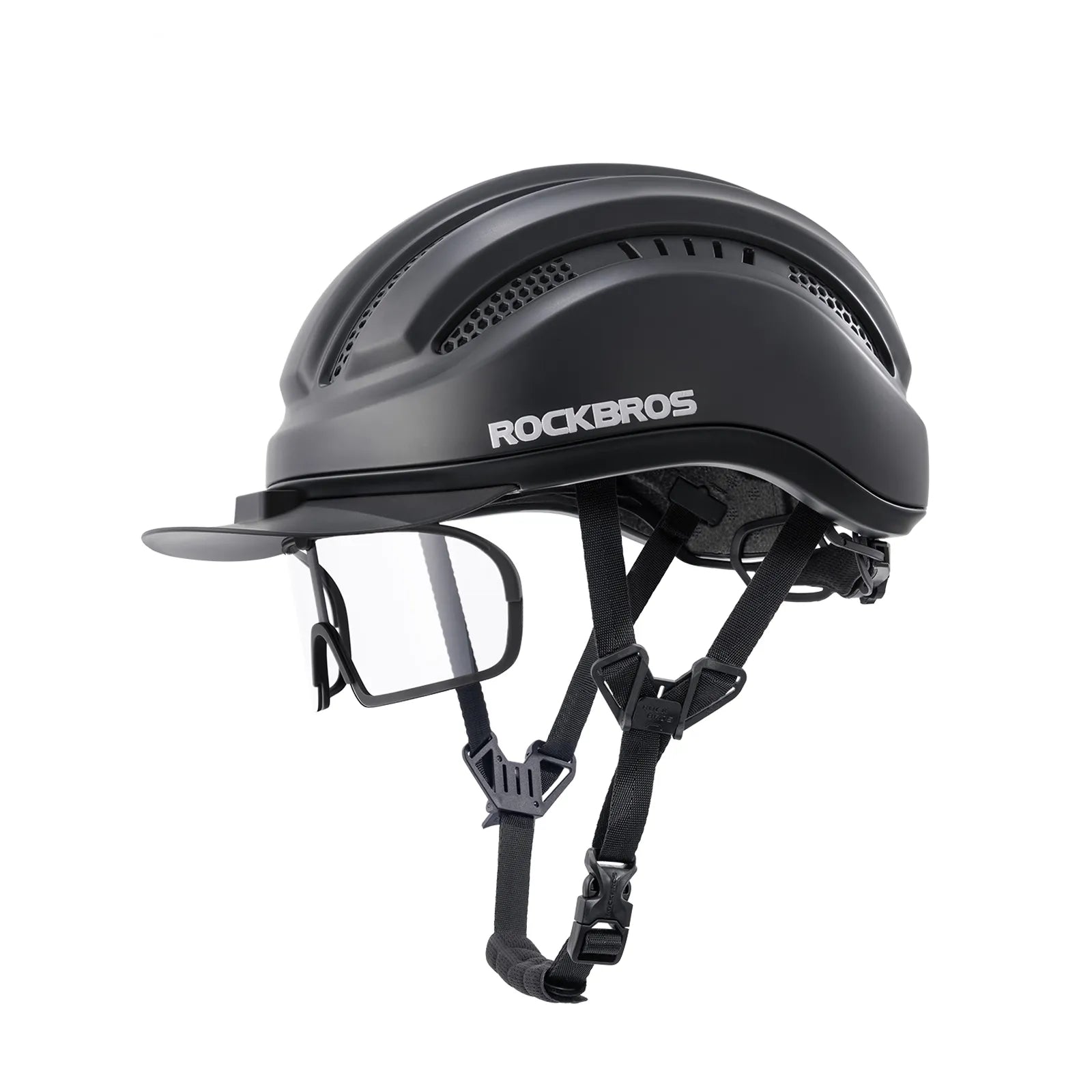 ROCKBROS urban cycling helmet with brim protection 54–60cm for commuter riding.
#color_black