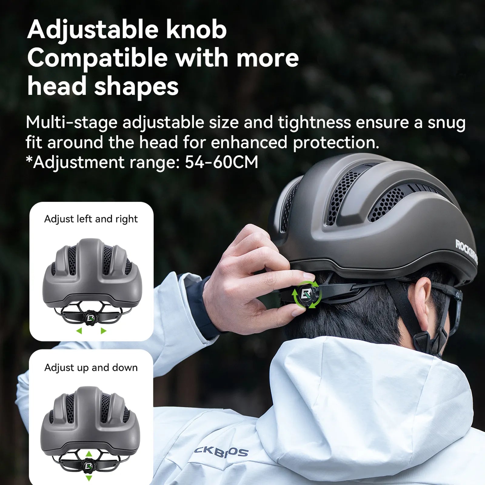 ROCKBROS urban cycling helmet with brim protection 54–60cm for commuter riding.
#color_black