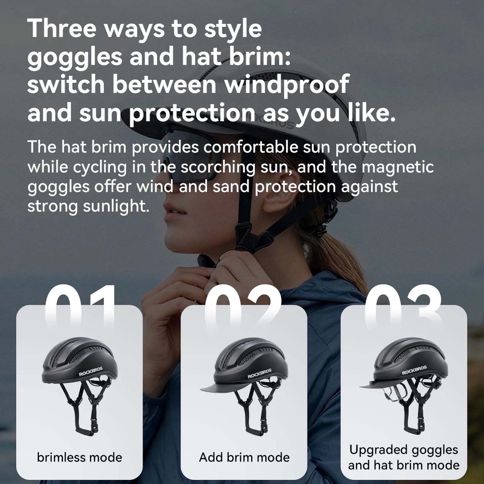 ROCKBROS urban cycling helmet with brim protection 54–60cm for commuter riding.
#color_green