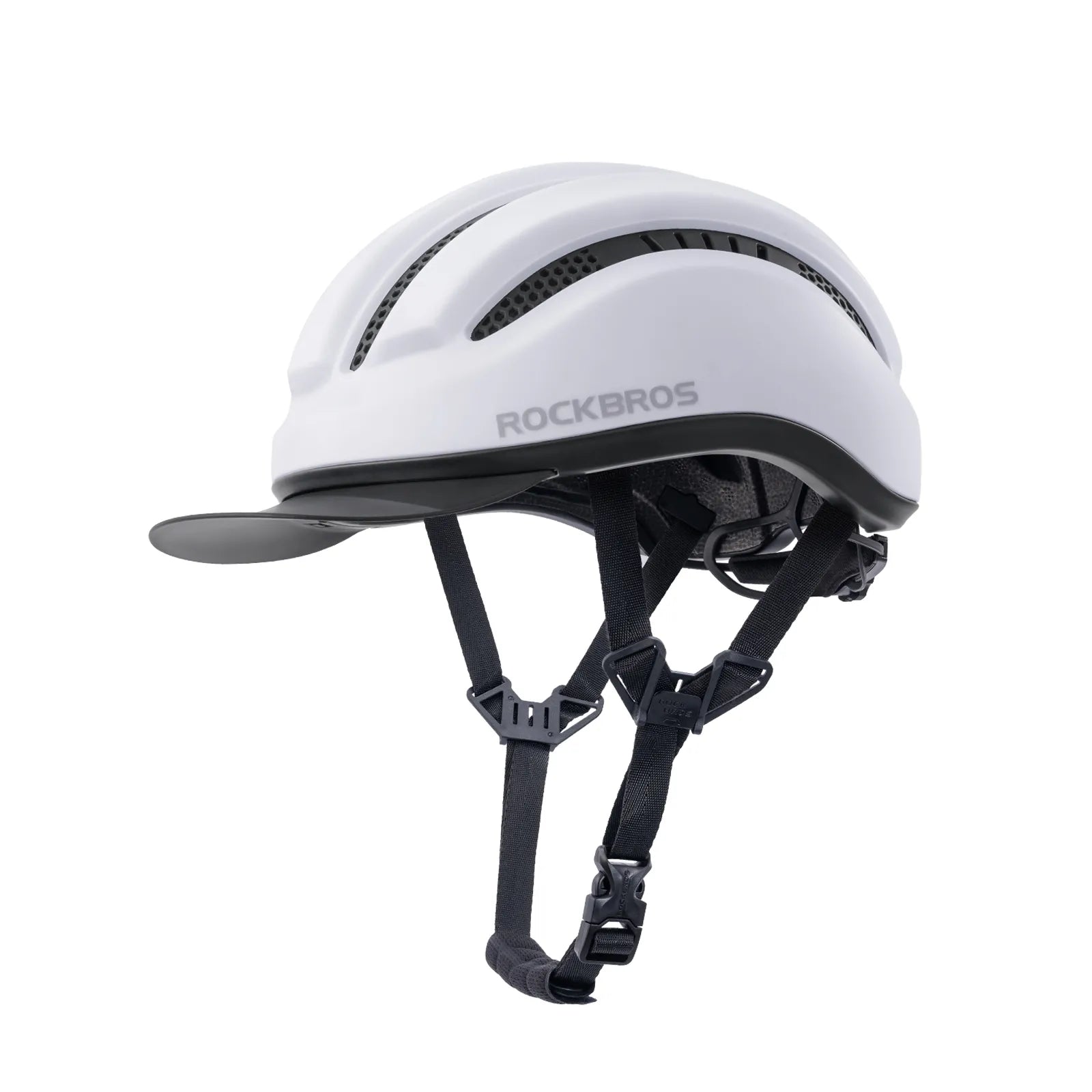 ROCKBROS urban cycling helmet with brim protection 54–60cm for commuter riding.
#color_white