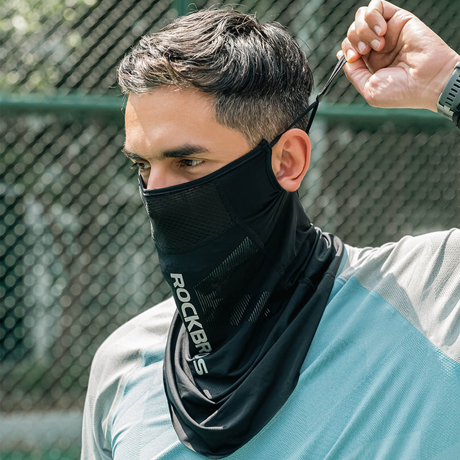 rockbros uv protection face mask with extended mesh sun shield for summer outdoor use.