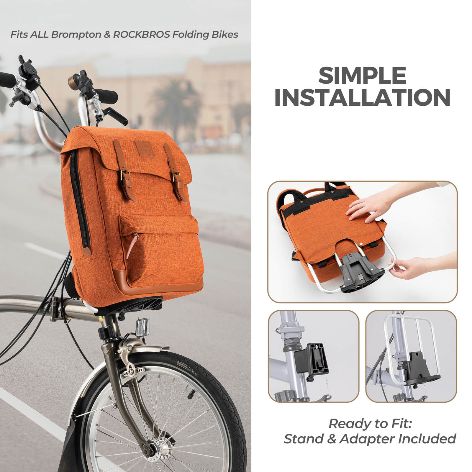 ROCKBROS vintage folding bike handlebar bag for commuting and leisure rides
#color_orange