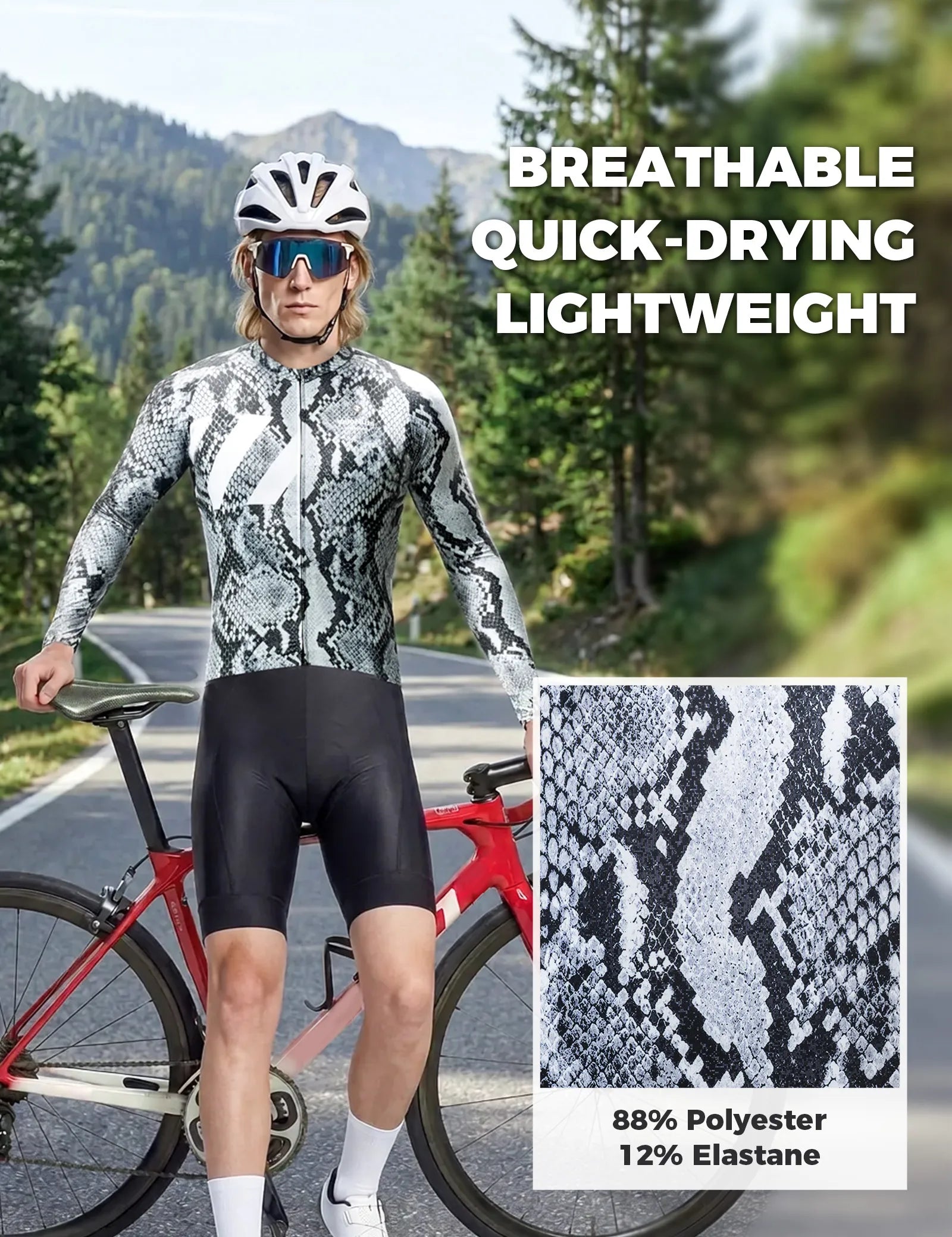 ROCKBROS VNS Men's Long Sleeve Cycling Jersey - Gradient Ink Dragon Scale Design