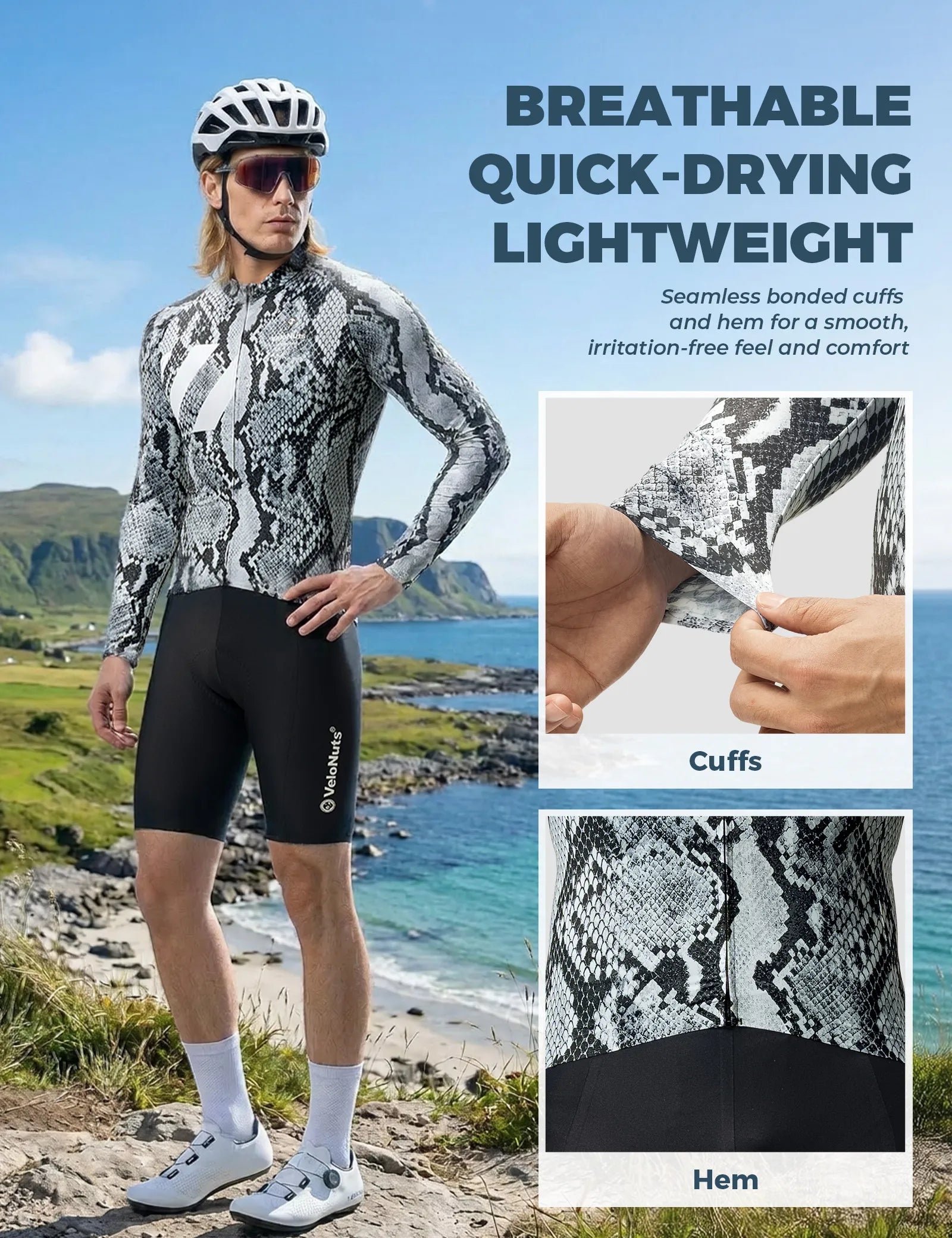 ROCKBROS VNS Men's Long Sleeve Cycling Jersey - Gradient Ink Dragon Scale Design