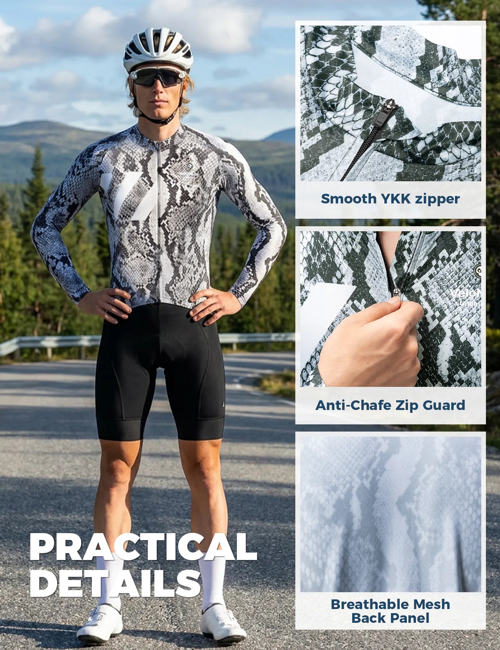 ROCKBROS VNS Men's Long Sleeve Cycling Jersey - Gradient Ink Dragon Scale Design