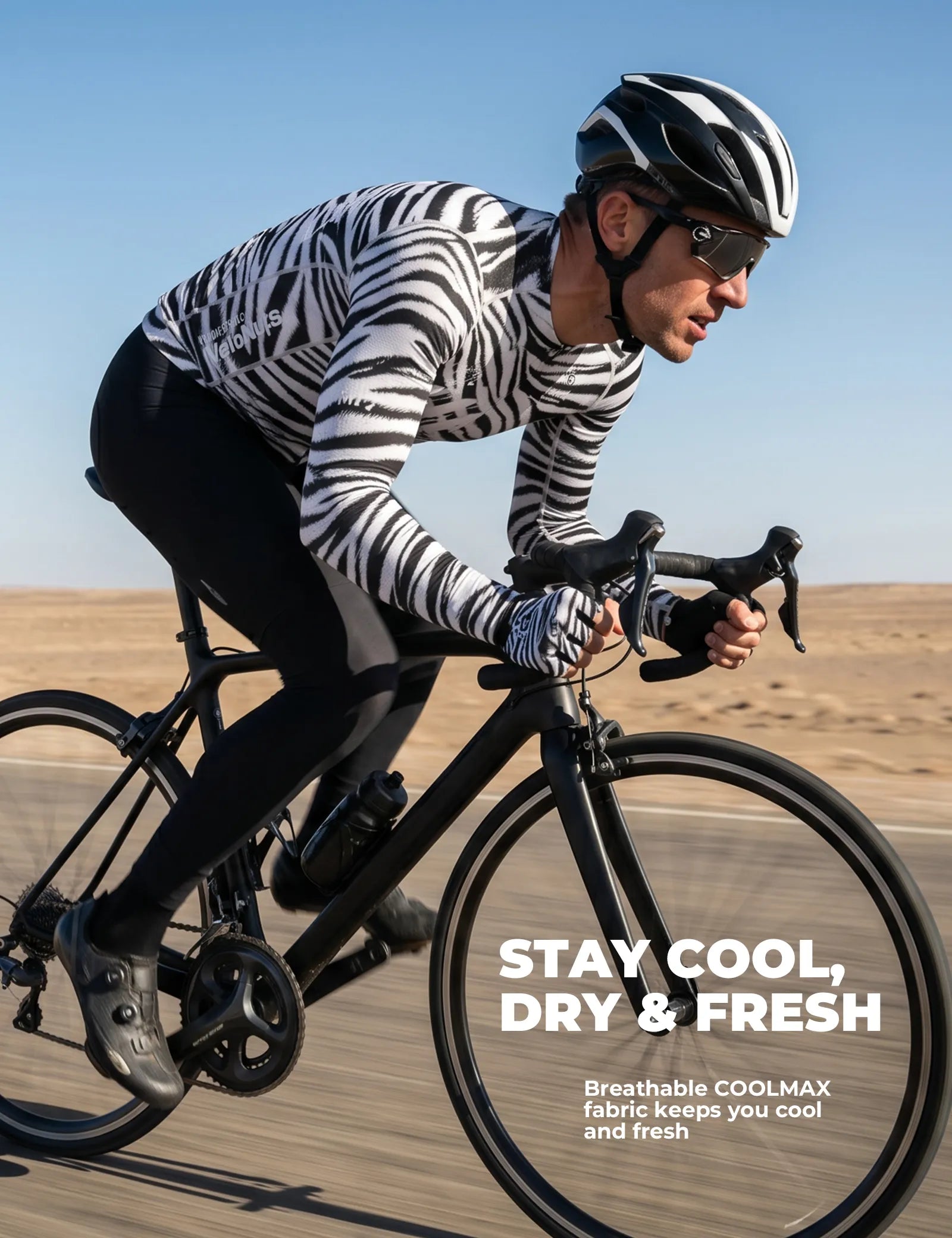 ROCKBROS VNS Men's Long Sleeve Cycling Jersey Zebra Pattern Front View