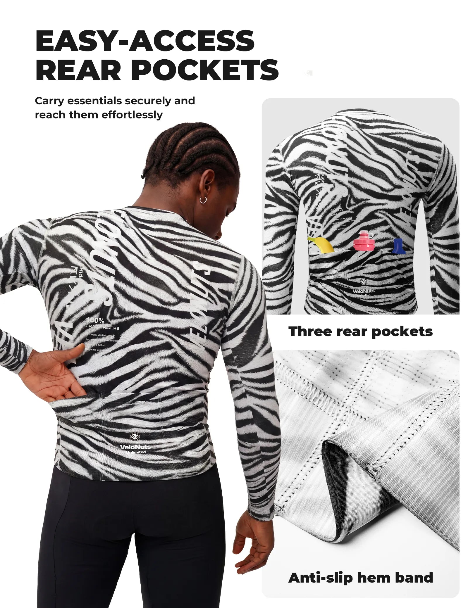 ROCKBROS VNS Men's Long Sleeve Cycling Jersey Zebra Pattern Front View