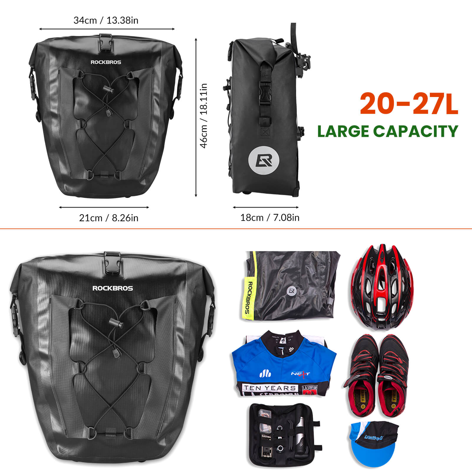 rockbros waterproof bike pannier 25l rear bag for commuting
#color_black single