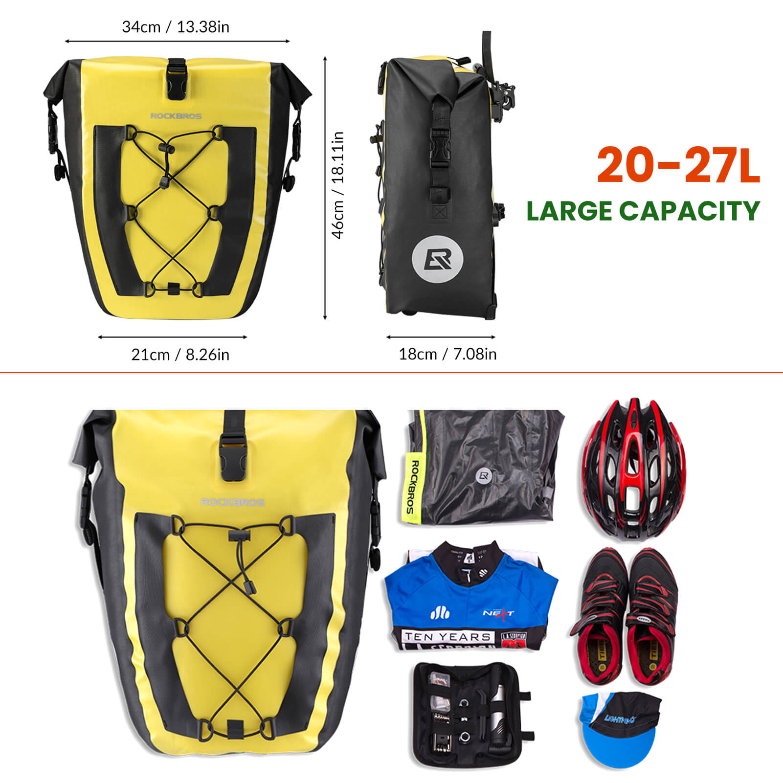 rockbros waterproof bike pannier 25l rear bag for commuting
#color_yellow single