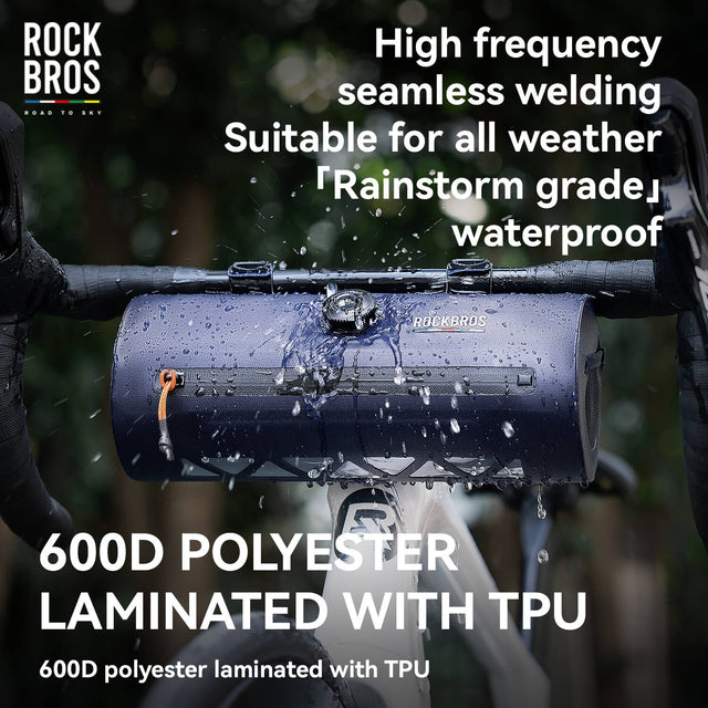 ROCKBROS waterproof handlebar barrel bag for commuting and adventure cycling